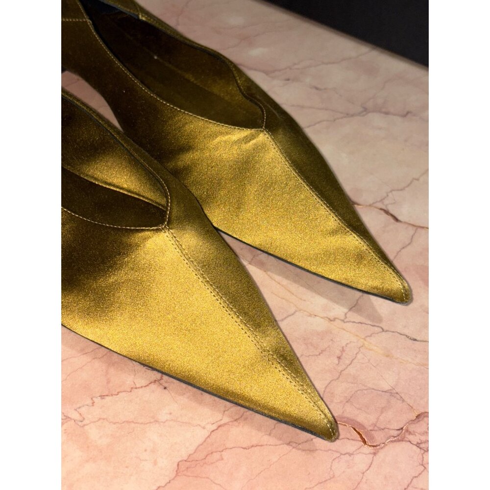 Saint Laurent Carolyn Slipper in Cuba Gold 40 With Box Womens Satin Flats - Picture 7 of 15